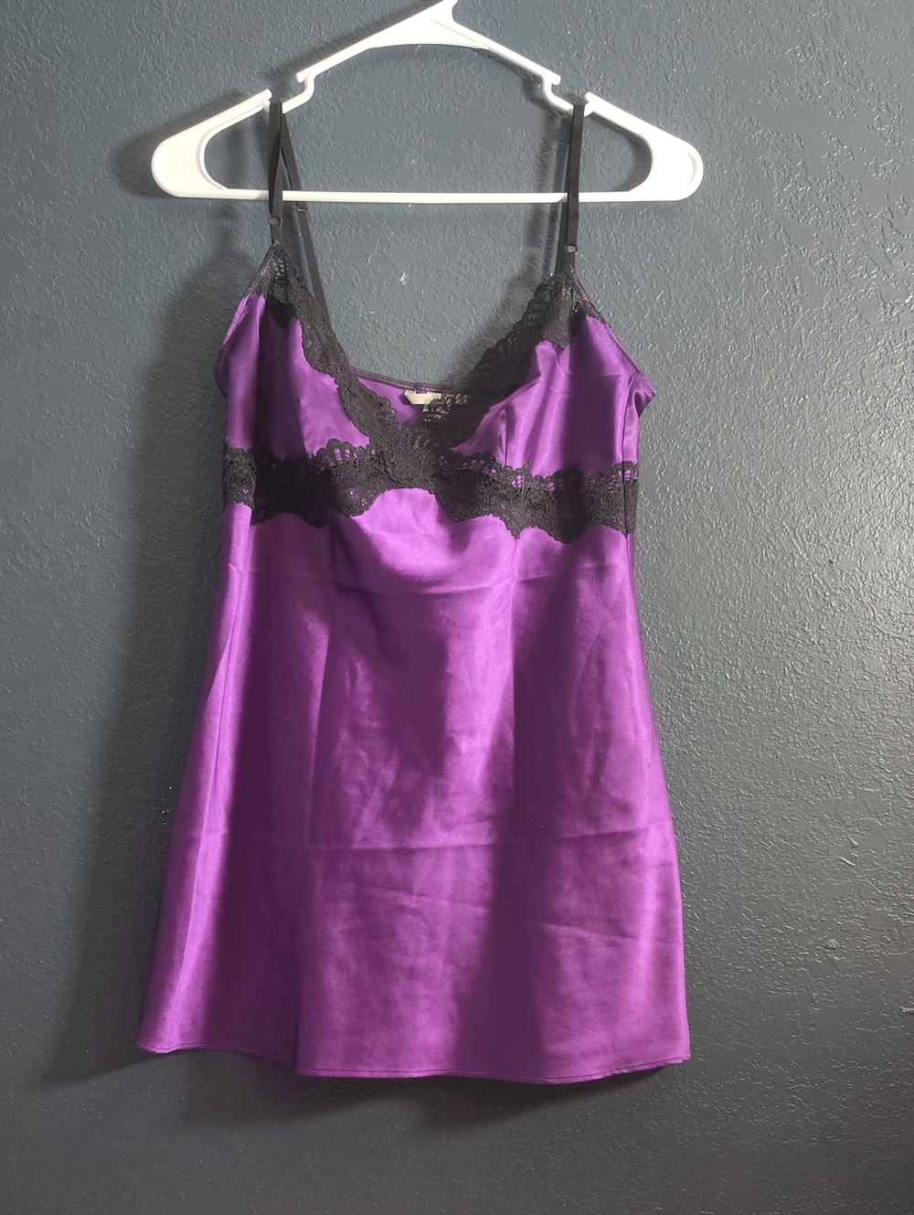 Victoria's Secret Feminine Y2k Purple Satin Camisole Slip with Black Lace